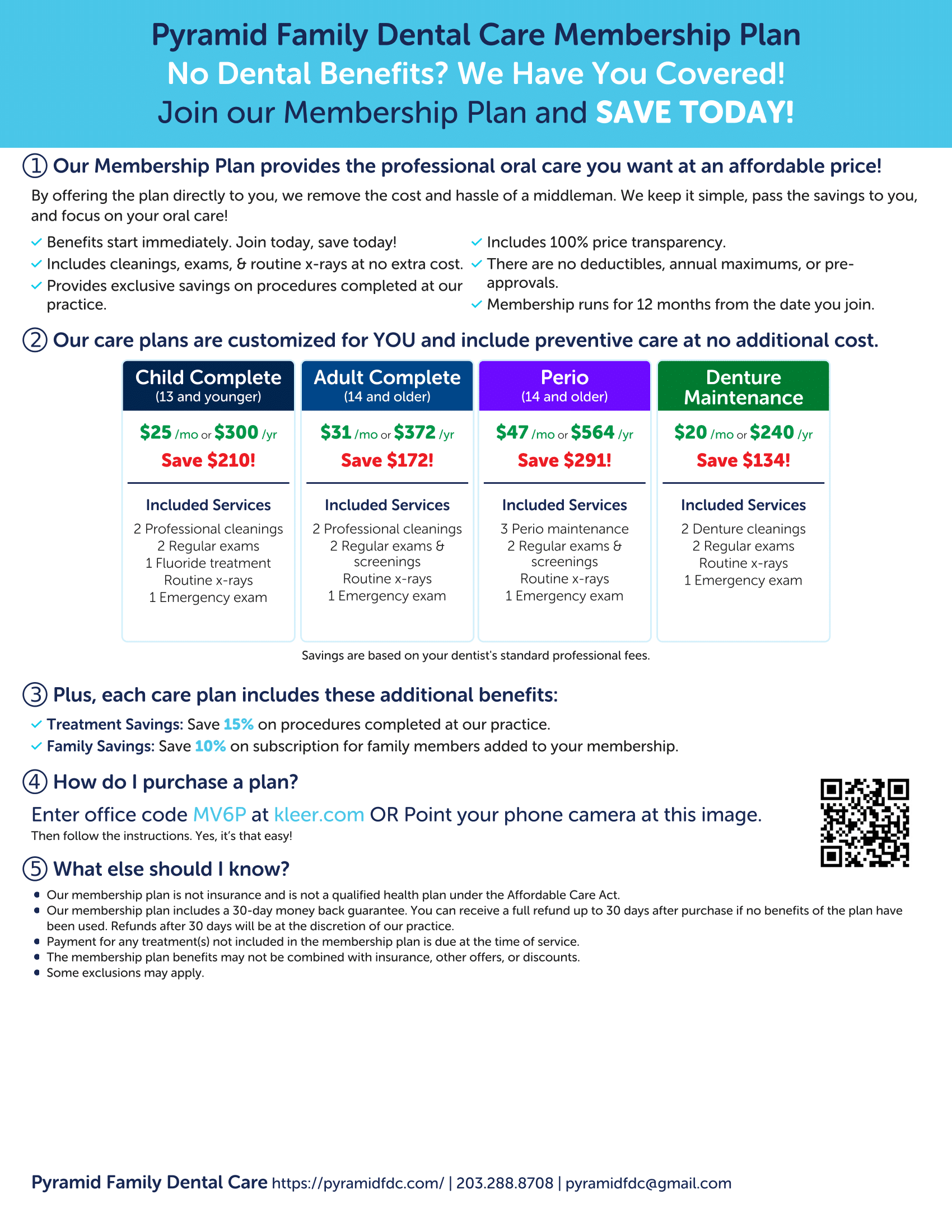 Pyramid Family Dental Care Membership Plan